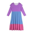 thumbnail image 5 of Abcomgle Girls Long Dresses Size 7-8 Casual A-Line Ruffle Long Sleeve Maxi Dress Colorblock Crew Neck Sundresses Tiered Dresses with Pockets,Purple, 5 of 5