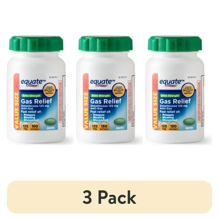 (3 pack) Equate Extra Strength Gas Relief Softgels Value Size, 125 mg, 150 Count