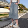 thumbnail image 5 of oqasdz Girls Skirts Elastic Waist Stretch Long Denim Skirt with Rhinestone Design for Toddler and Big Kids Casual Dailywear, 5 of 7