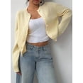 thumbnail image 4 of Women'S Button Down Long Sleeve Crewneck Crop Cardigan Sweater Cute Knitwear Clothes Yellow L, 4 of 7