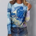 thumbnail image 2 of Pompotops Femmes Dames Col Rond Hauts Amples Décontractés T-Shirts Imprimés Blouse à Manches Longues en Solde, 2 of 5