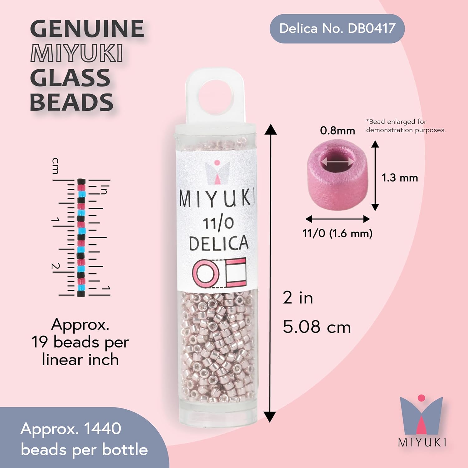 Miyuki Delica Seed Beads – Size 11/0 (1.6 mm), DB0417, Galv. Steel Dyed, 7.2 g, Approx. 1440 Beads