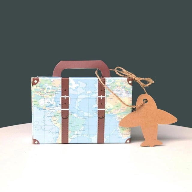 Cajas de dulces para equipaje, mapa del mundo de viaje Retro, papel Kraft, tarjeta de avión, caja de dulces, recuerdo de cumpleaños y Navidad
