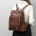 thumbnail image 4 of Kcodviy Ladies Solid Color Leather School Backpack Large Capacity Double Zipper Hiking Backpack Casual Backpack, 4 of 9