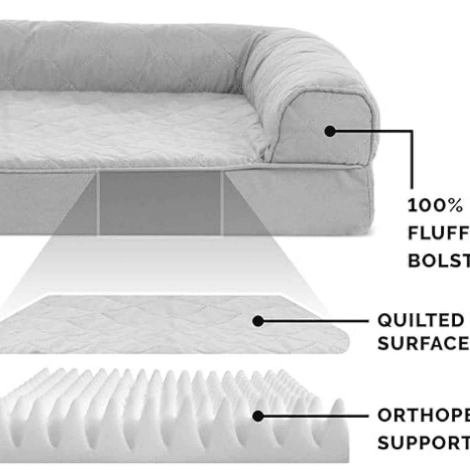 Furhaven Orthopedic Dog Bed for Large Dogs w/ Removable Bolsters & Washable Cover, For Dogs Up to 95 lbs - Quilted Sofa - Silver Gray, Jumbo/XL