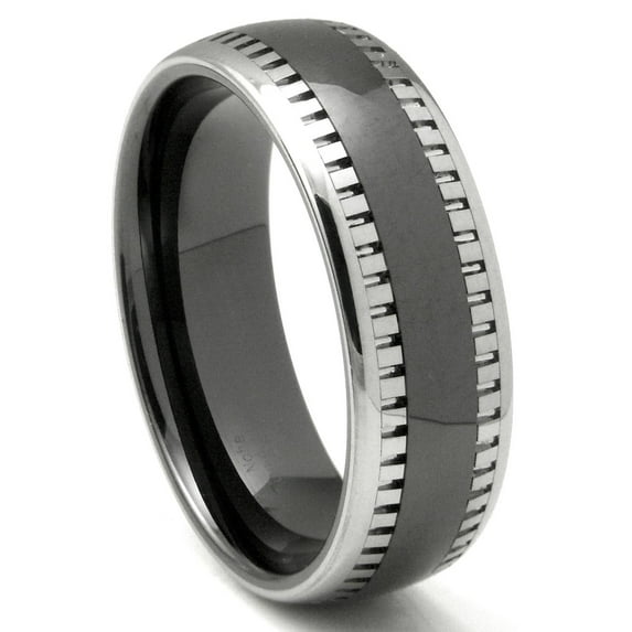 Titanium Kay Black Tungsten Carbide Two Tone Milgrain Dome Comfort Fit Mens Wedding Band Ring Sz 10.5