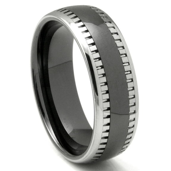 Titanium Kay Black Tungsten Carbide Two Tone Milgrain Dome Comfort Fit Mens Wedding Band Ring Sz 10.0