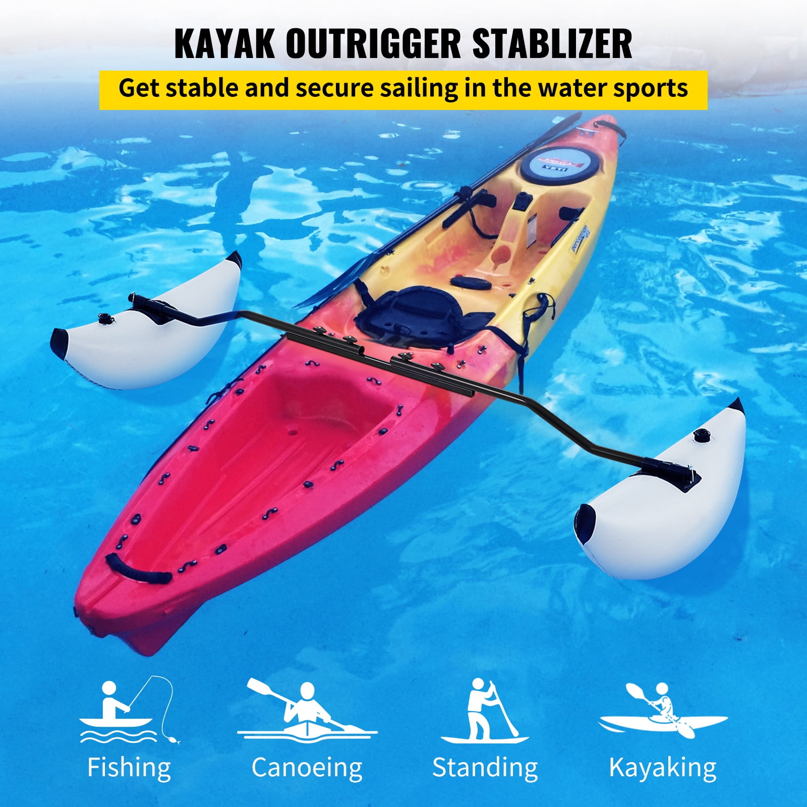 KFFKFF Kayak Outrigger Stabilizer, 2 pcs, PVC Inflatable Outrigger Float with Sidekick Arms Rod, Standing Float Stabilizer System Kit