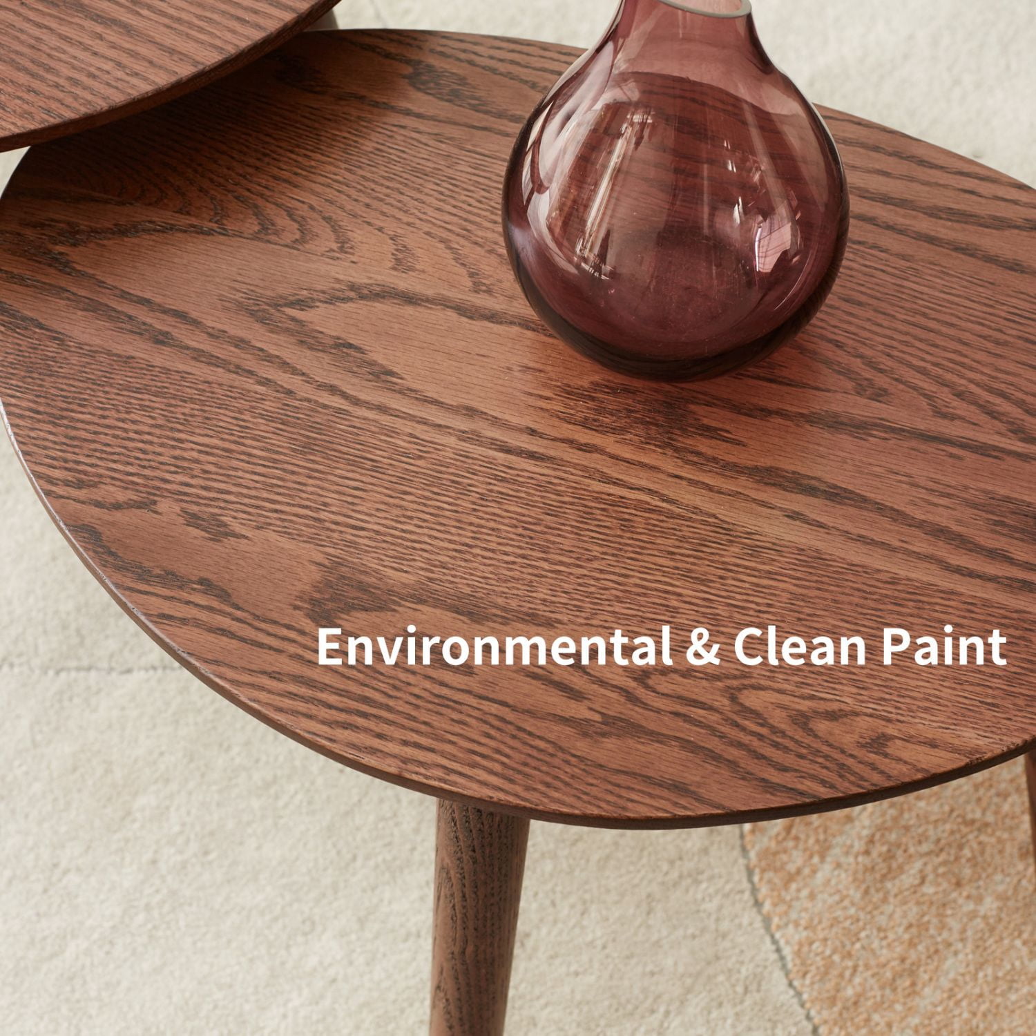 Asteroutdoor Solid Oak Wood Coffee Table, Oval Center Table, Natural Wood Finish, 33.46 x 22.83 x 15.75 in