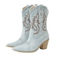 thumbnail image 7 of UngA Womens Leather Cowboy Boots Cowboy Boots for Women - Embroidered Cowgirl Boots Western Mid Calf Fashion Heel Pointed Toe Country Boot Light Blue,5.5, 7 of 7