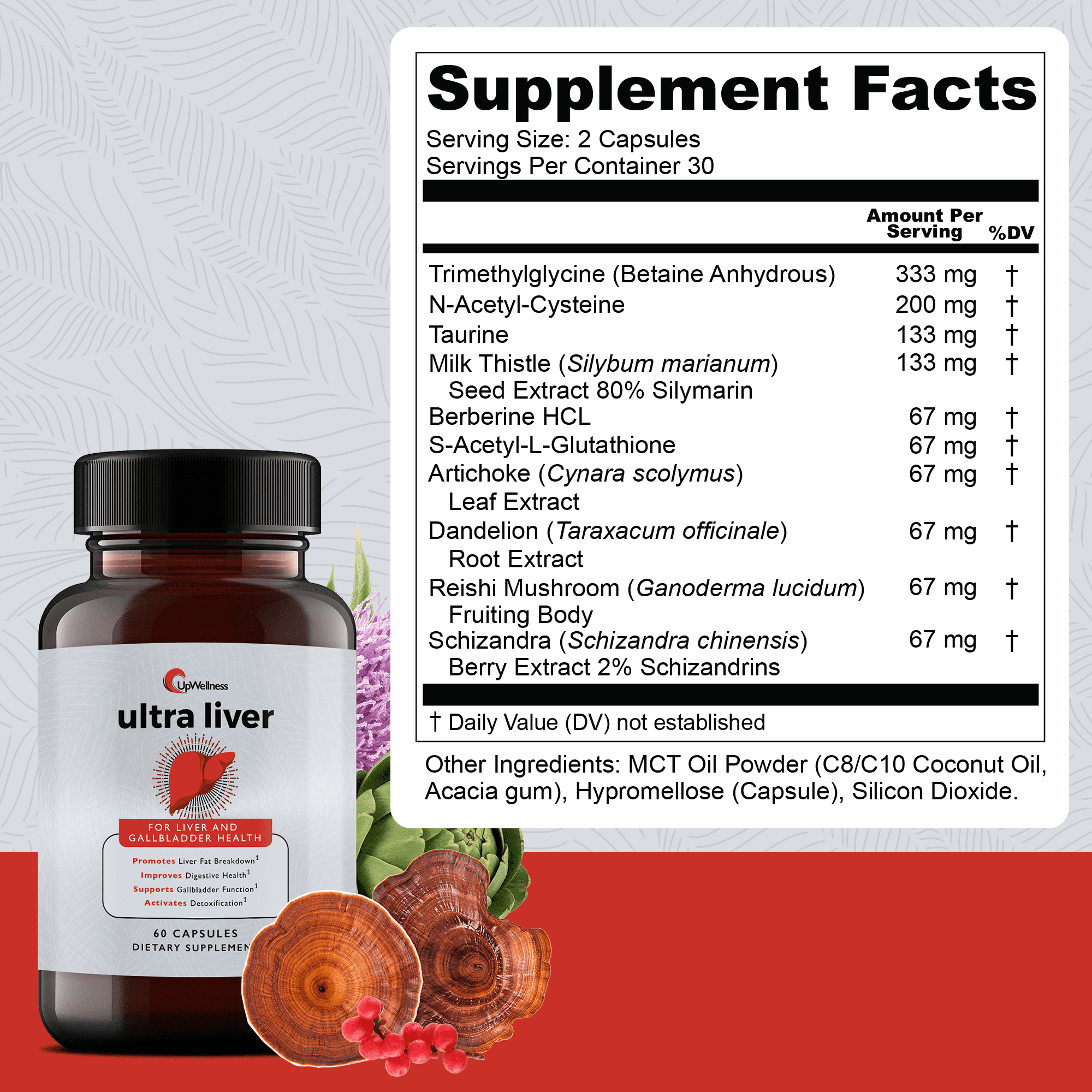UpWellness Ultra Liver Supplement for Liver Support and Gallbladder Support - TMG & NAC Milk Thistle - Liver Cleanse Detox & Repair - 60 Capsules