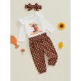 thumbnail image 5 of Baby Toddler Girls 3Pcs Thanksgiving Outfits 0 3 6 12 18 Months Long Sleeve Romper + Dots/Turkey Print Pants + Headband Set Fall Clothes, 5 of 9