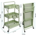 thumbnail image 5 of 3 Tier Rolling Cart, Metal Utility Cart, Folding Mobile Multi-Function Storage Trolley Organizer Cart for Home Library Office(Green), 5 of 18
