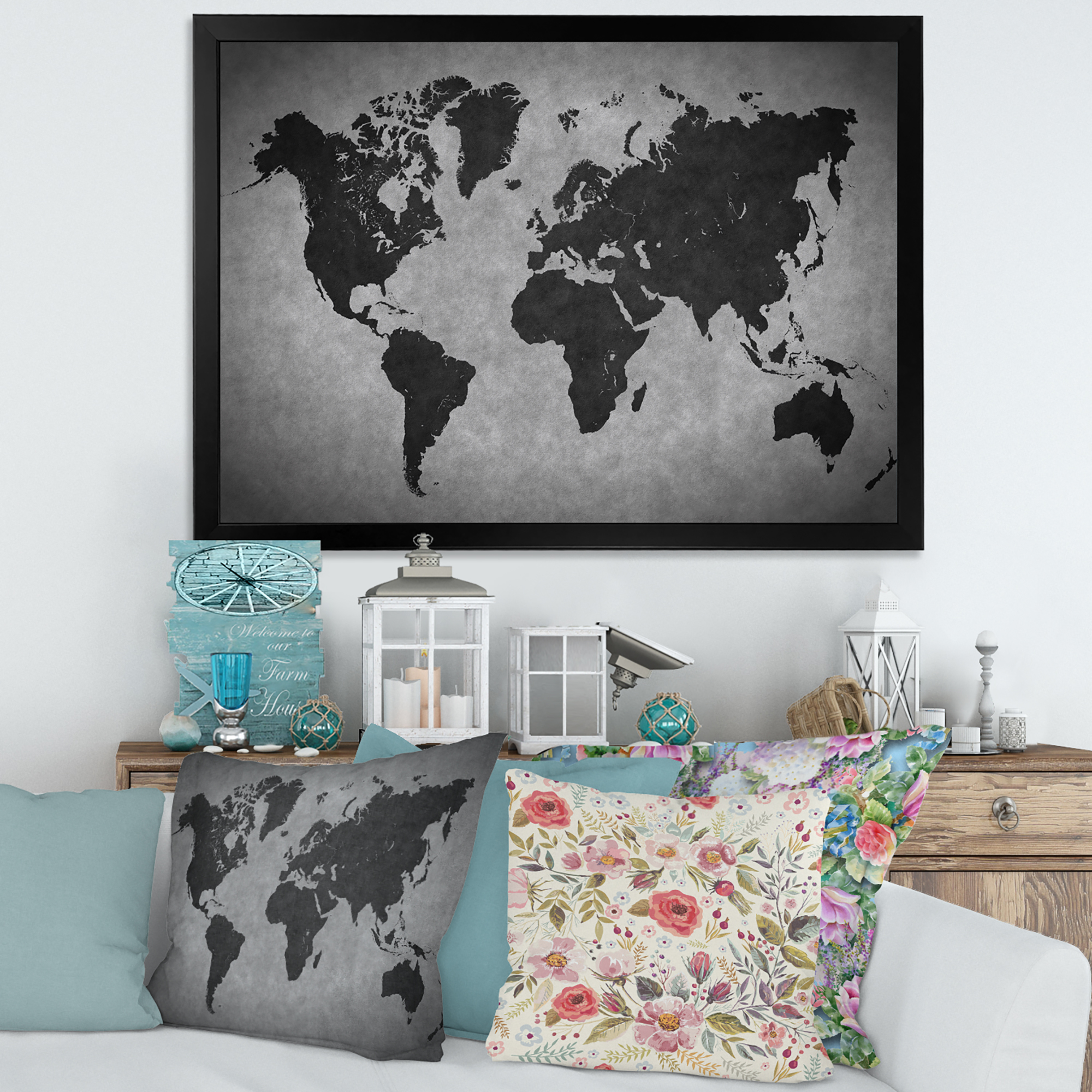 Designart 'Ancient World Map IX' Vintage Framed Art Print