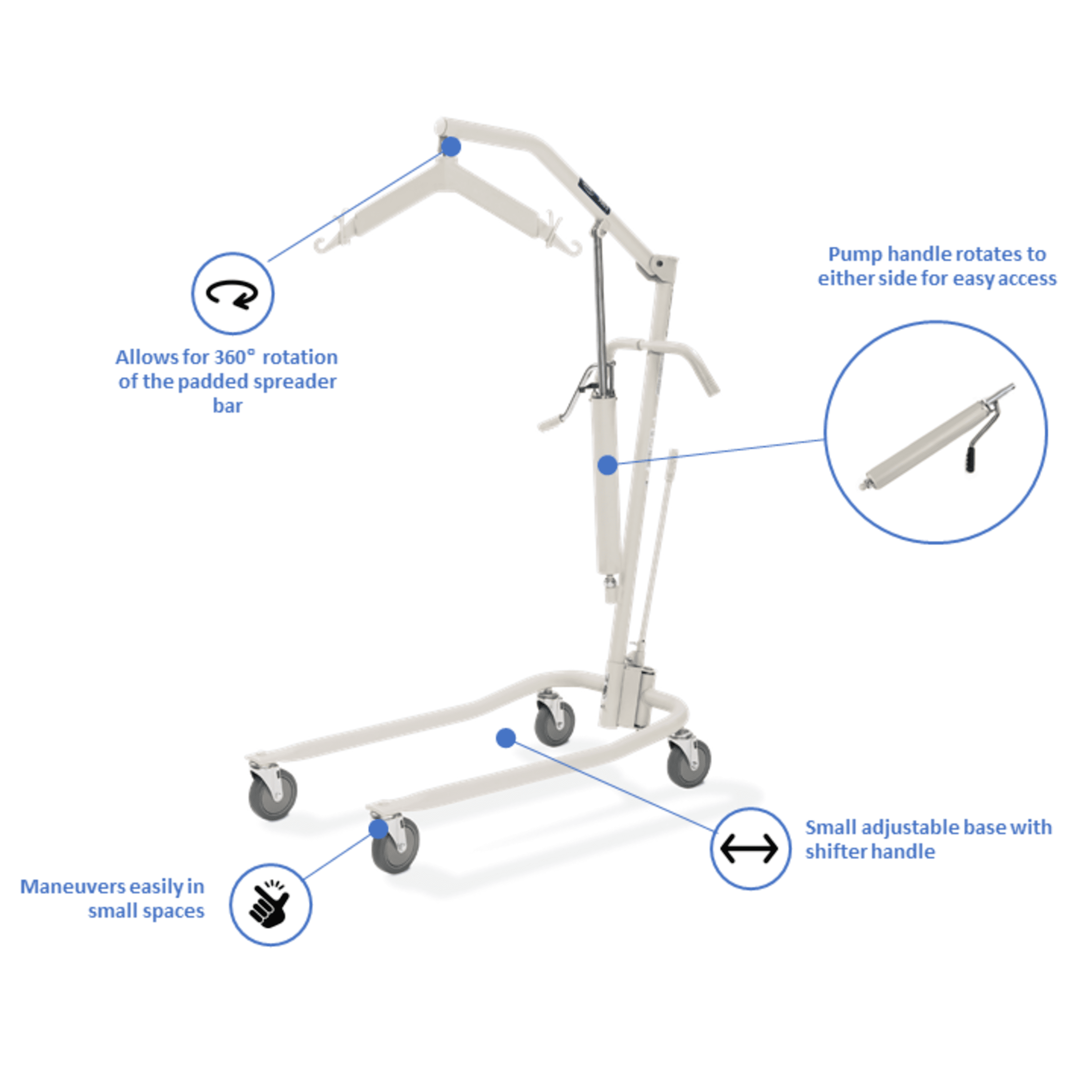 Invacare Lightweight Hydraulic Patient Lift, White, 450 lb. Weight Capacity, 9805P