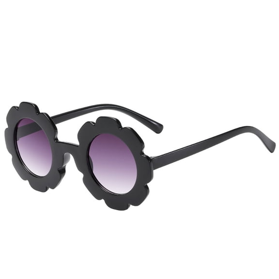 Wutalume Cute Round Frame Kids Sunglasses with Flower Design and PC Materials, UV Protection Sun Glasses for Children, Adorable and Safe Eyewear for Beach,and Daily Use,Black