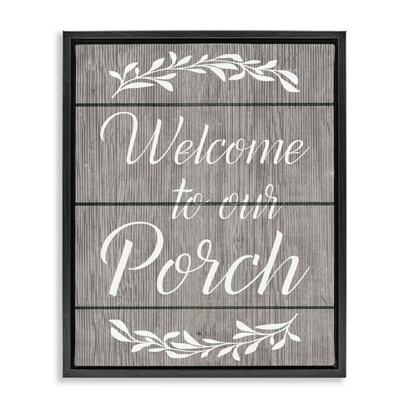 Stupell Industries Rustic Welcome Porch Text & Numbers Painting Black Floater Framed Canvas Art Print Wall Art, 17 x 21