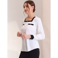 thumbnail image 4 of Blusa de cuello cuadrado elegante de manga larga de color de contraste de camisa de trabajo para mujer blanco XL, 4 of 6