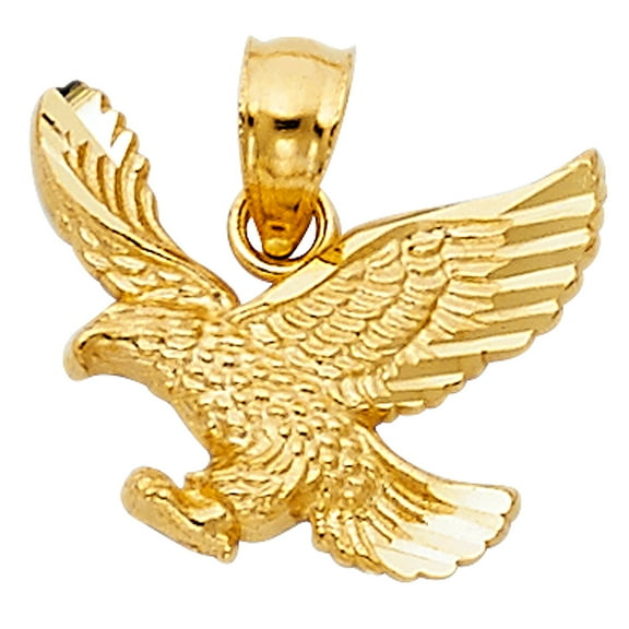 14k Yellow Gold Spiritual Soaring American Eagle Pendant Symbol of Hope Charm Jewelry Female Unisex