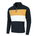 thumbnail image 2 of YLSDY Men's Long Sleeve Half Zip Lapel Shirt, Casual Striped Colorblock Top Contrast Color Patchwork Button Collared Shirts Navy L, 2 of 8