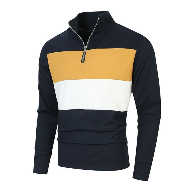 Aqestyerly Polo à Manches Longues pour Homme de Style Rétro Britannique avec Fermeture Éclair, Col Montant, Parfait pour un Usage Décontracté