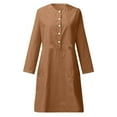 thumbnail image 4 of VEKDONE 2026 Women Cotton and Linen Shirt Dress Neck Long Sleeve Casual Loose Maxi Dresses with Two Pockets Solid Button Dress Brown XXXL, 4 of 5