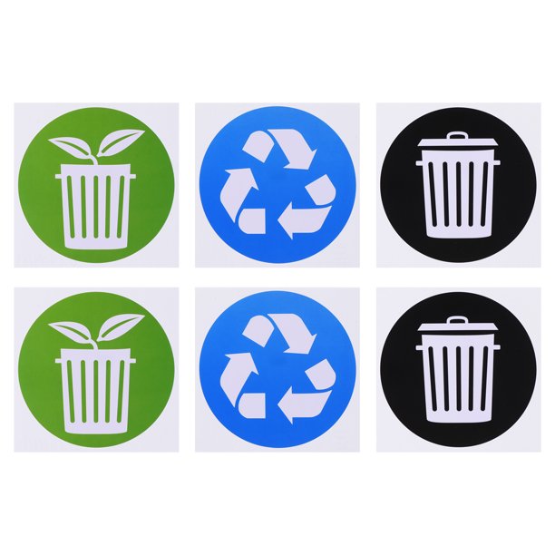 Uxcell Recycle Trash Sticker, 6 Pack 4 Inch Self Adhesive Garbage Can