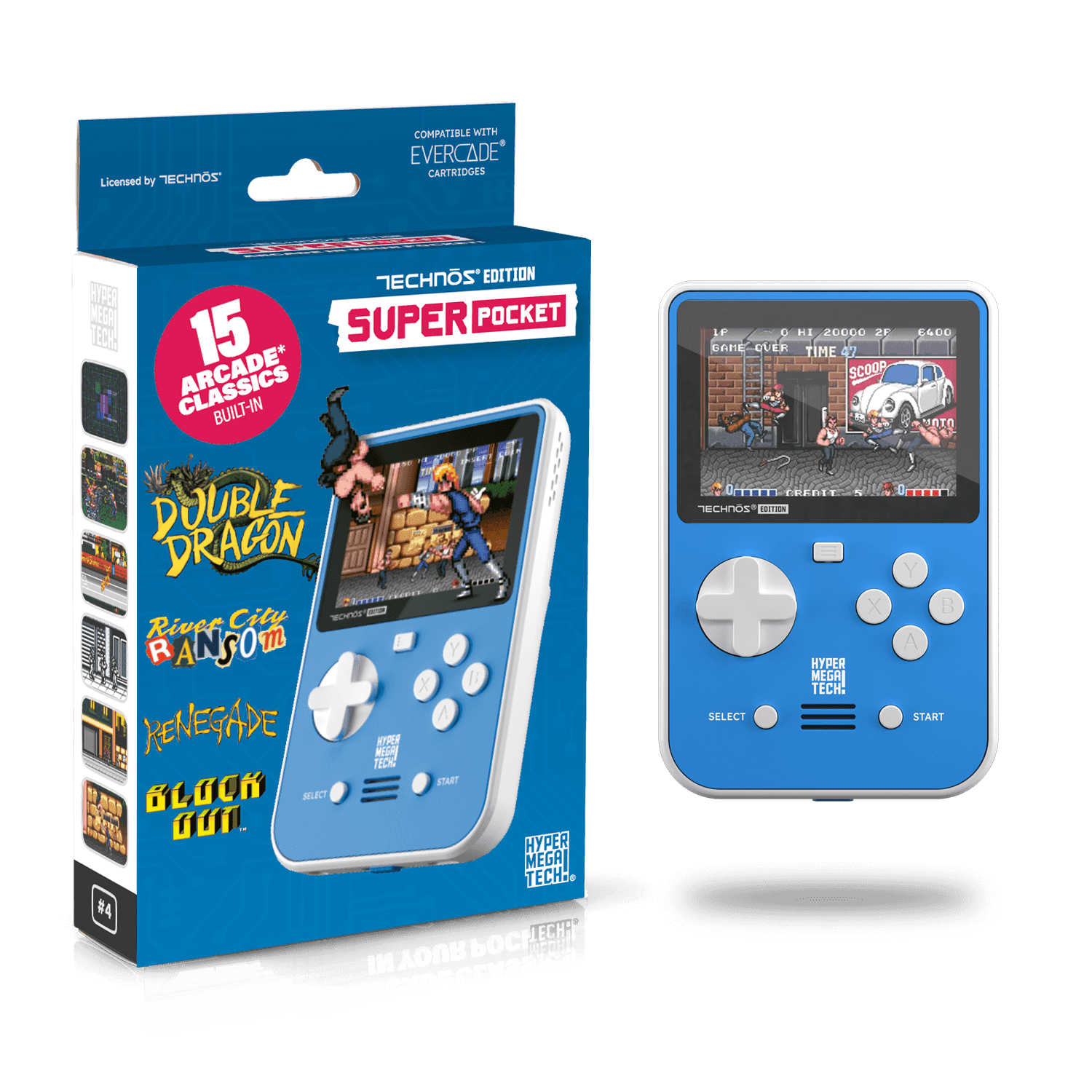 HyperMegaTech Technos Super Pocket, 50 Technos Arcade Game Classics