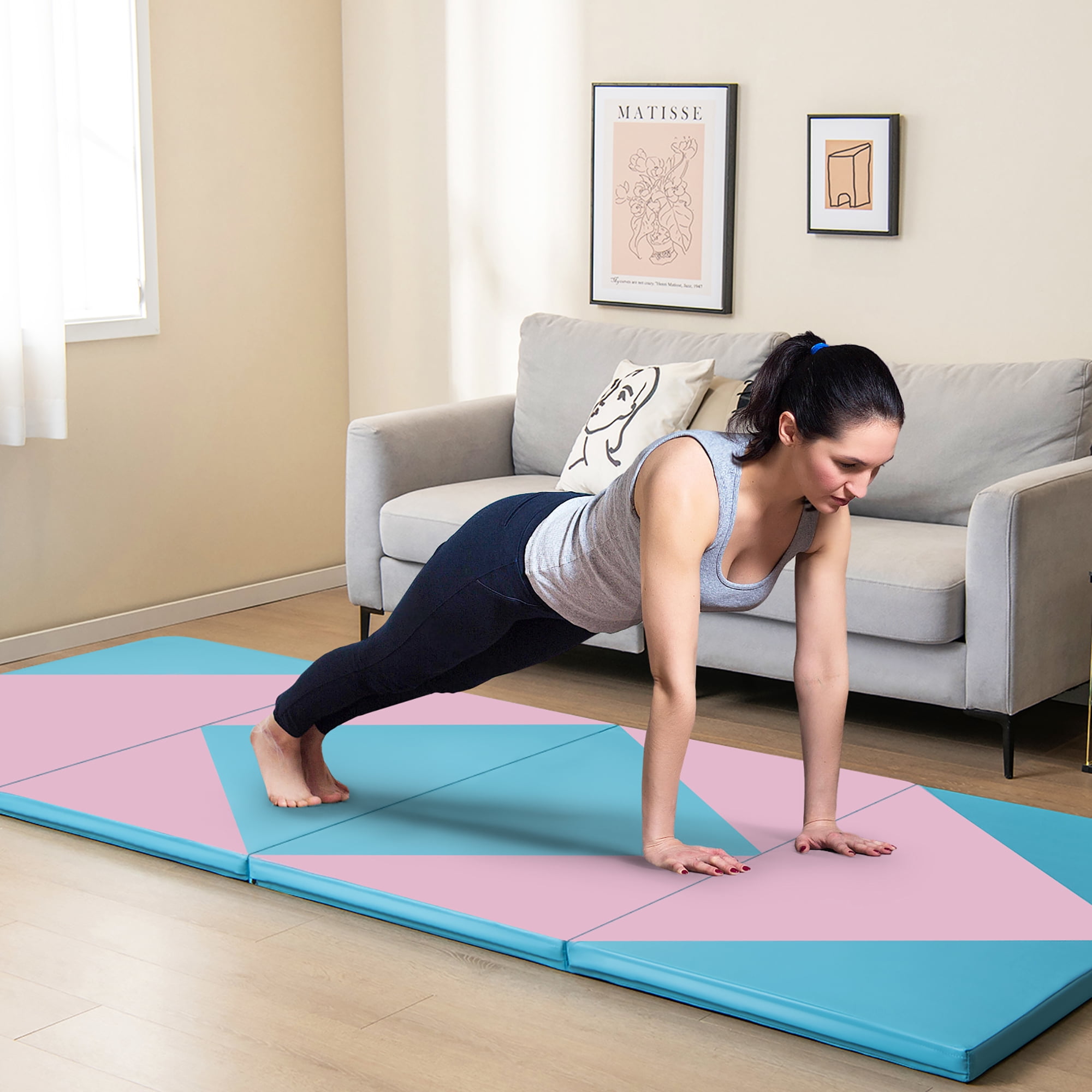 Tapis De Gymnastique Pliant SEGAWE - Triple Pli, 6x2x2 Pieds - Bleu - Neuf