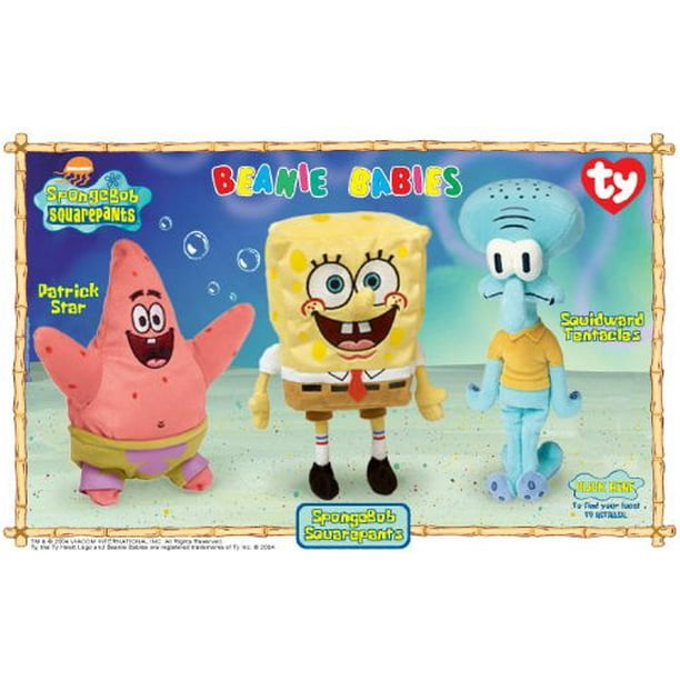 TY Beanie Babies - SPONGEBOB SQUAREPANTS MOVIE PROMOS (Set of 3 - Spongebob, Patrick & Sq...