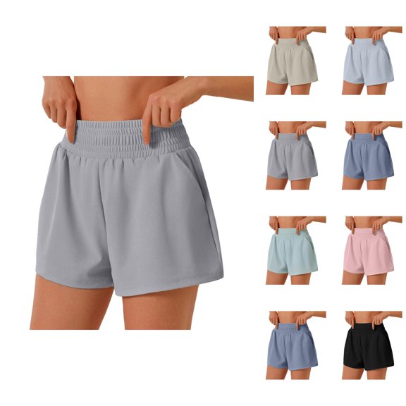 Athletic Running Shorts for Women Summer Casual Elastic High Waist Relaxed Fit Workout Yoga Gym Shorts with Pockets