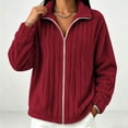 thumbnail image 2 of Women's Double‑Sided Fleece Full‑Zip Jacket, Winter Loose Long‑Sleeve Warm Outerwear for Women Daily Casual Wear Wine XL(XL), 2 of 7