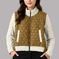 thumbnail image 4 of Quilted Fleece Lined Casual Jacket for Women 2025 Winter Long Sleeve Stand Collared Zip Up Cropped Coat Outerwear, 4 of 5