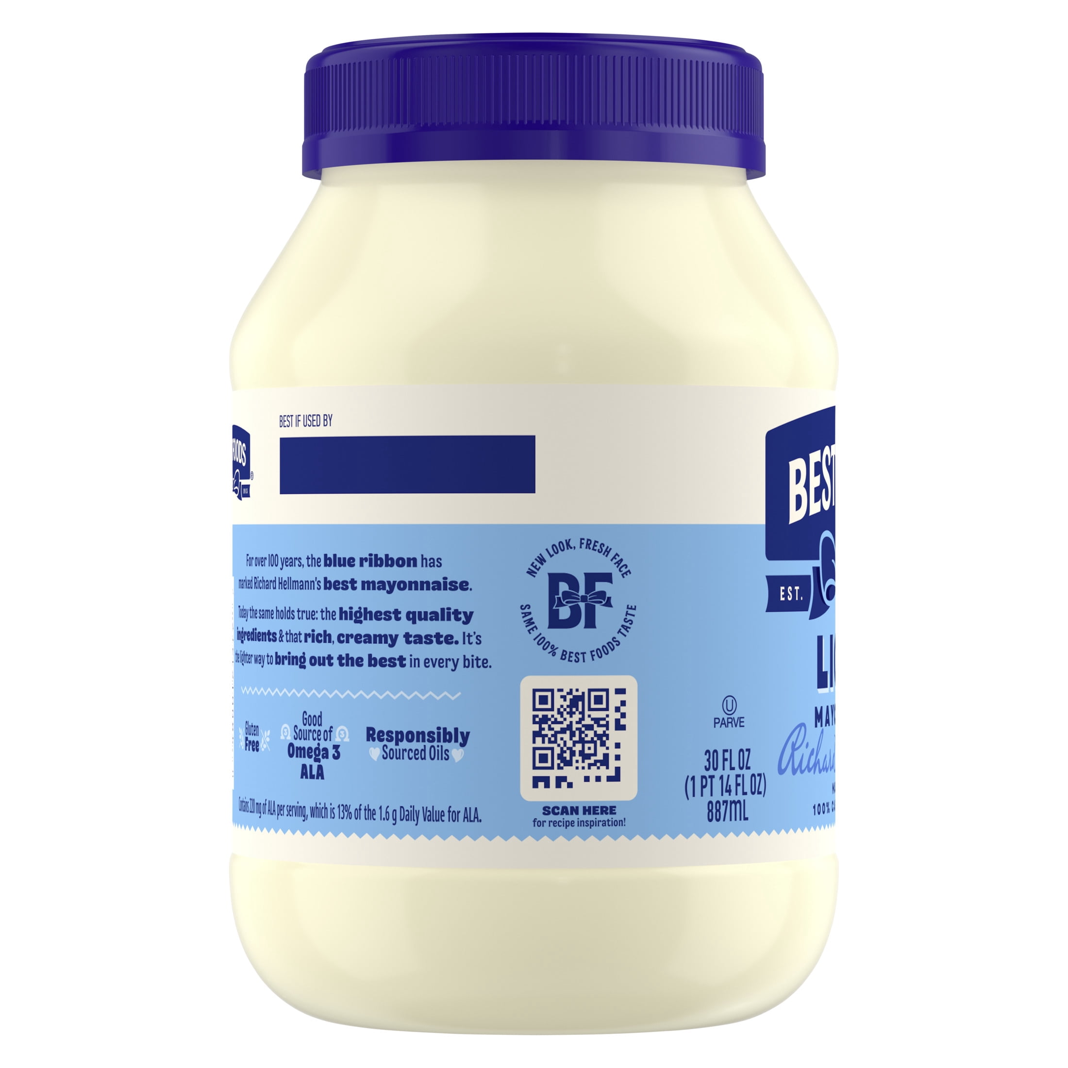 Best Foods Made with Cage Free Eggs Light Mayonnaise, 30 fl oz Jar