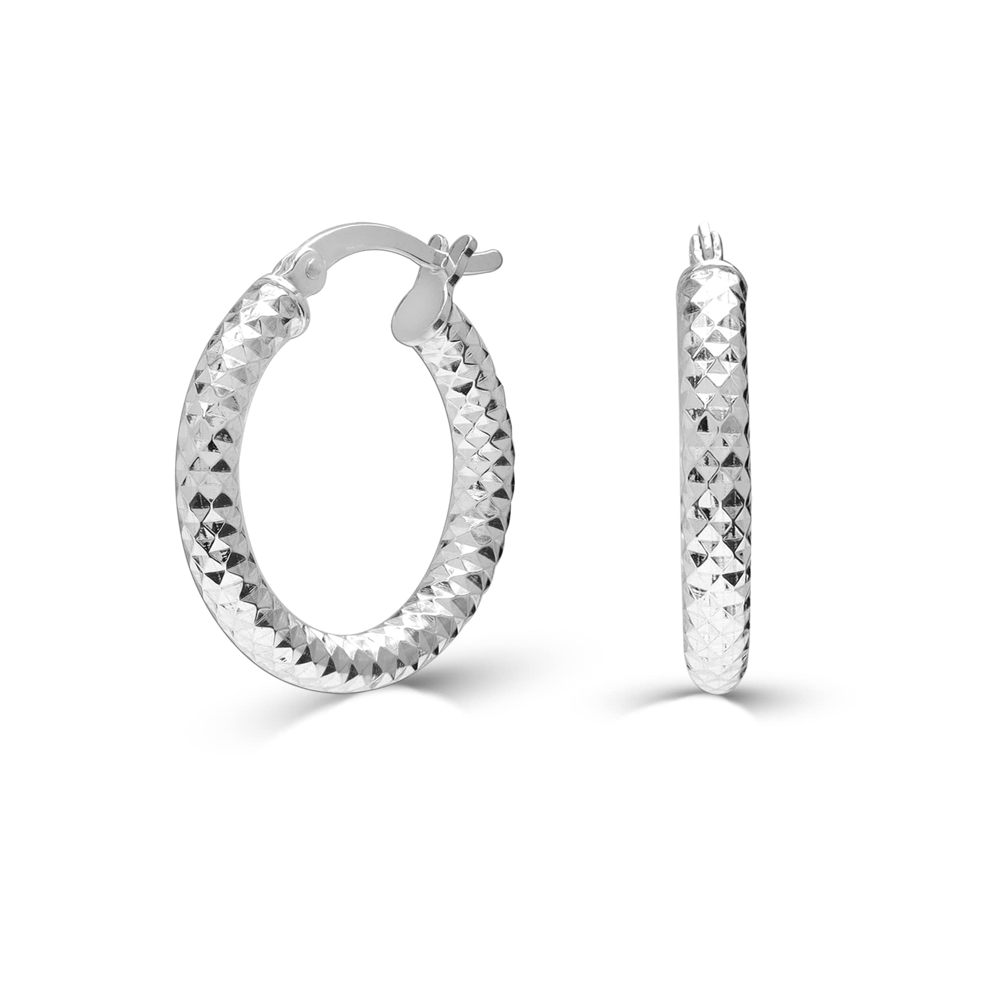 LeCalla 925 Sterling Silver Hoop Earrings for Women Diamond-Cut Classic Italian Design Earring Hoops for Women 20MM