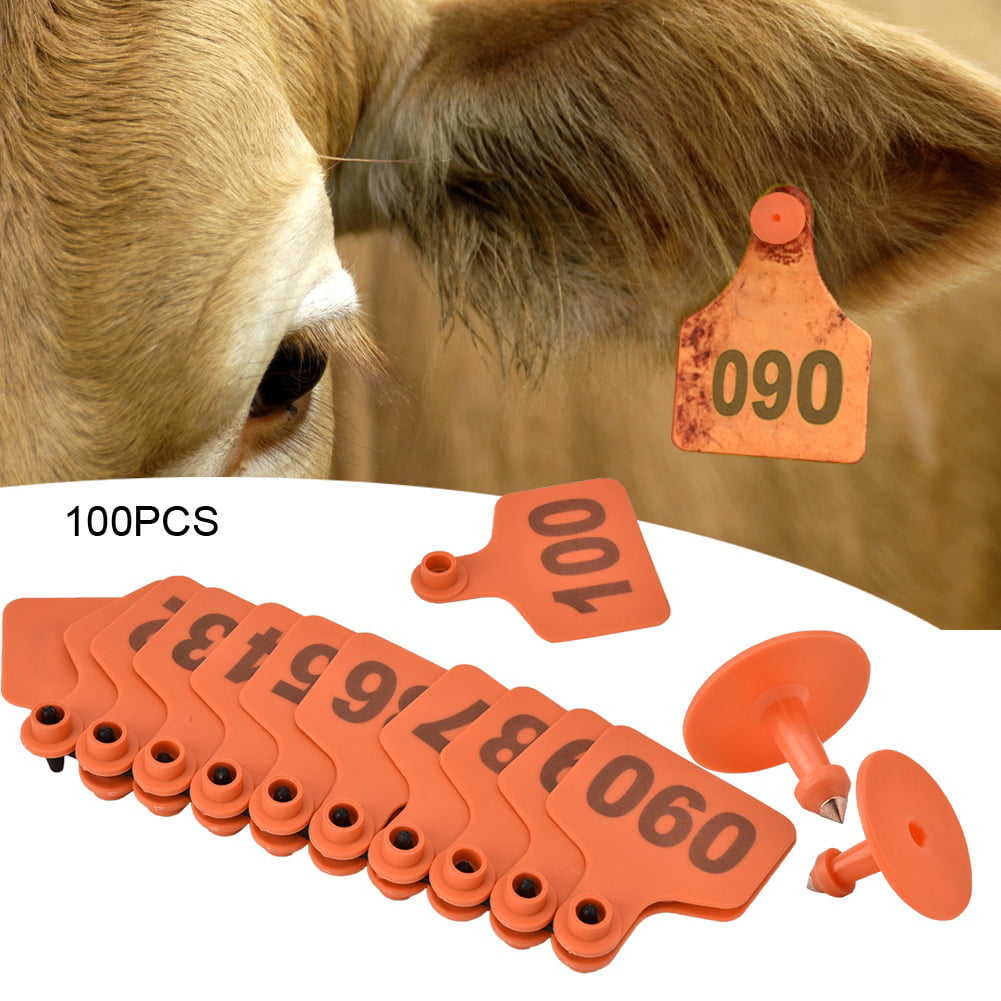 100pcs Orange Small Livestock Label Number Ear Tags for Cattle Pig Sheep Goat 