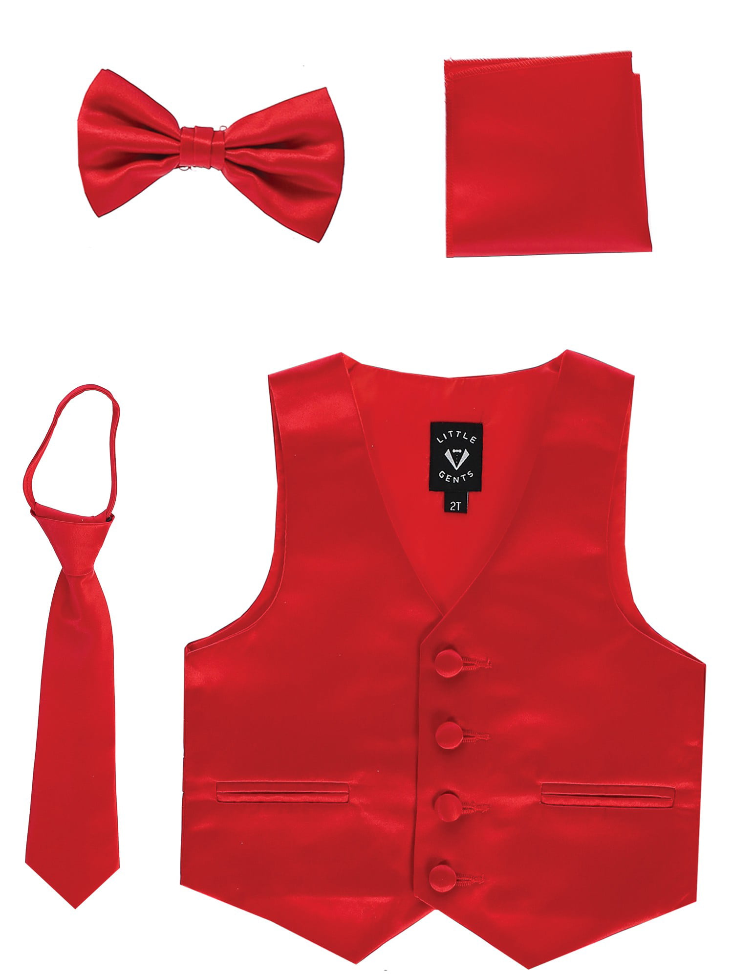 New Kid's Brand Boy's Tuxedo Vest Zipper Neck Tie & Bowtie 3 in 1 Set Red 