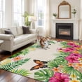 thumbnail image 2 of Tropical Spring Area Rugs 8'x10', Washable Small Throw Rugs for Living Room Patio, Floral Leaves Butterflies Burlap Rustic Indoor Outdoor Rug Non-Slip Low Pile Carpet Runner Reversible Floor Mats, 2 of 8
