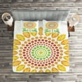 thumbnail image 2 of Ambesonne White Quilted Coverlet 3 Pcs, Sunflower Mandala Design, Queen Size, Yellow White and Green, 2 of 2