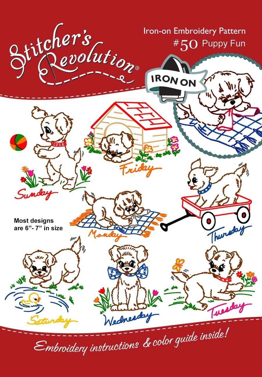 (3 pack) Stitcher's Revolution Puppy Fun Iron-on Transfer Pattern for Embroidery