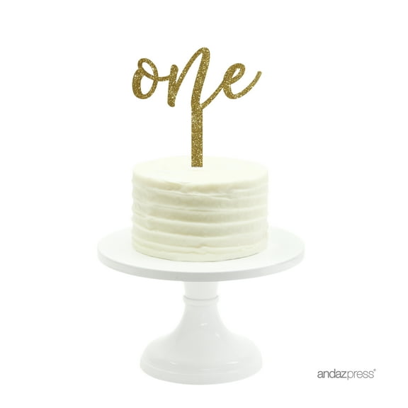 Gold Glitter  Script Number One Acrylic Birthday Cake Topper