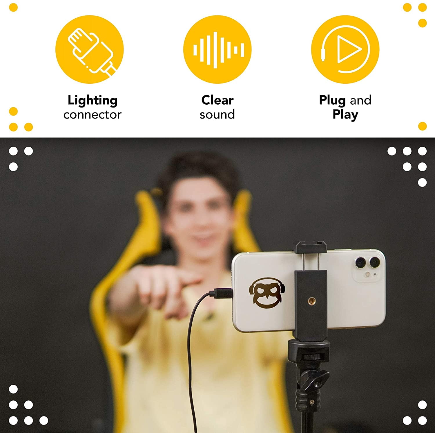PowerDeWise PRO Lavalier Lapel Microphone for iPhone with Lightning ADAPTER