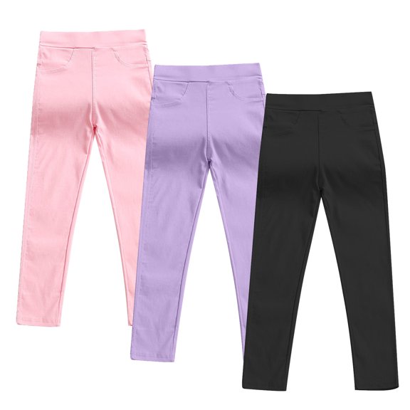 Favoffer 1-3PC Toddler Girls' Summer Candy Color Stretch Leggings Skinny Fit Soft Cotton, Casual Play Home Travel, 3-10Y