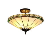 BELLE Tiffany-style 2 Light Mission Semi-flush Ceiling Fixture 16" Shade