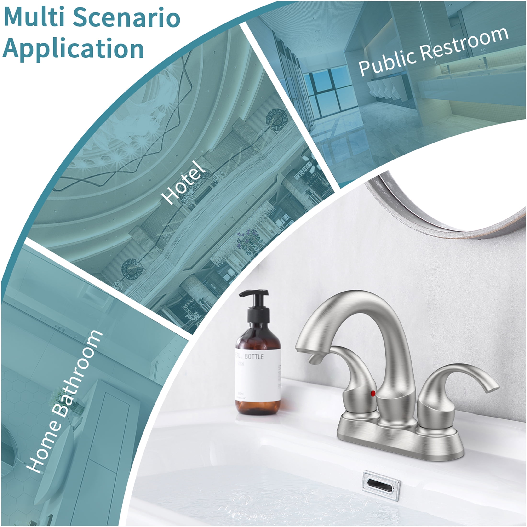 JERFIT 4-inch Centerset Bathroom Faucet, 2-Handle Brushed Nickel Vanity Sink Faucet with Pop-Up Drain, Water-Saving Aerator, Deck Mount Modern Swan Spout