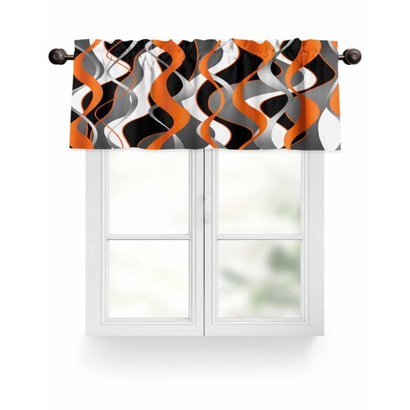 Orange Black Grey Abstract Stripe Kitchen Valances for Windows Modern Twisted Lines Valance Curtains  for Kitchen /Living Room/Bedroom/ Bathroom Decor, 42"x12 " ,Rod Pocket 1 Panel,