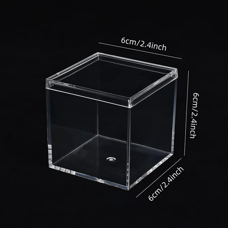 Yszodd Clear Acrylic Plastic Square Cube, 4 Pack Small Plastic Square Cube Containers with Lid Storage Box 2.4 x 2.4 x 2.4 inch/60 x 60 x 60 mm for Candy