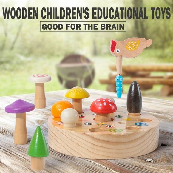 RYRDWP Clearance Magnetic Wooden Woodpecker Bug-Catching & Mushroom-Picking Educational Game Toy