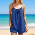 thumbnail image 2 of Women's Spaghetti Strap Scoop Neck Backless Romper Loose Casual Summer Outfit with Pockets, 2 of 5