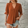 thumbnail image 3 of Mittory Womens Collared V Neck Short Sleeve Shirts Chiffon Business Dressy Casual Tops Loose Work Blouses, 3 of 4